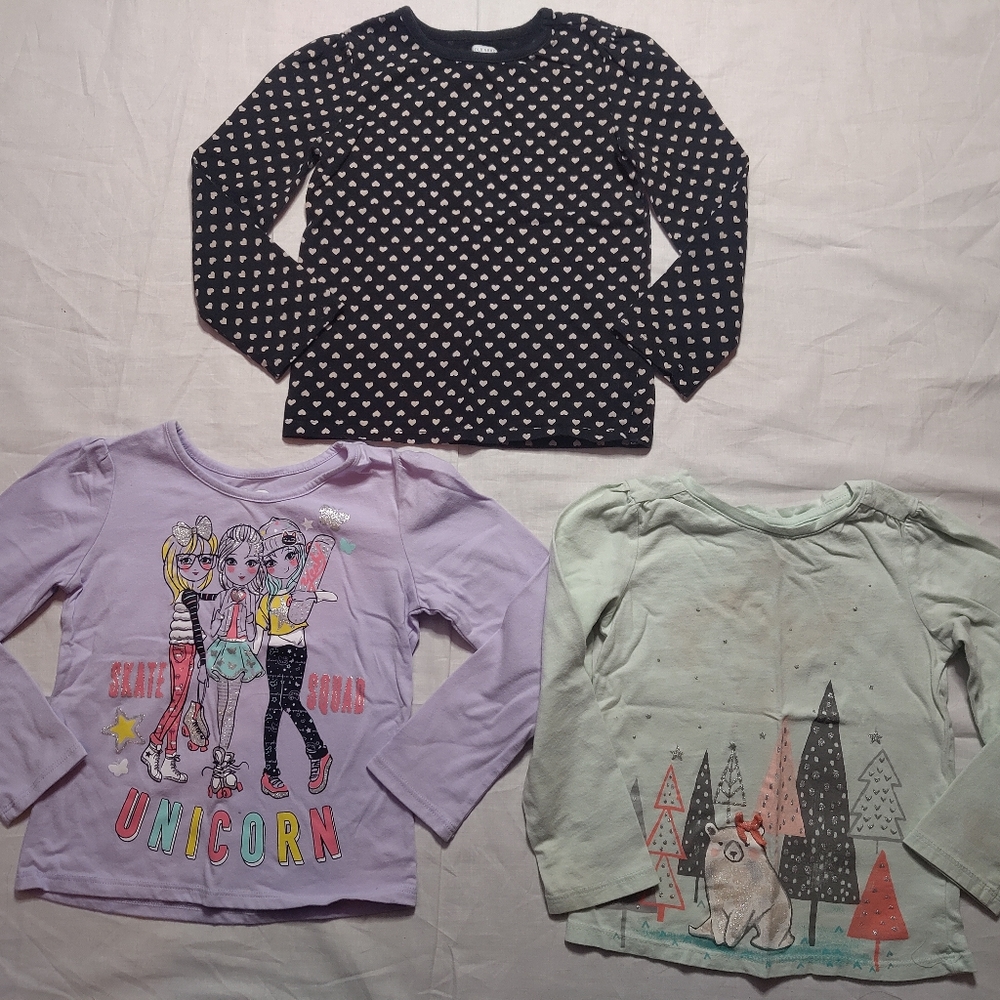 Girls Shirts 4T Long Sleeve Tops Black Purple Turquoise Mixed Brands Kids Tees
